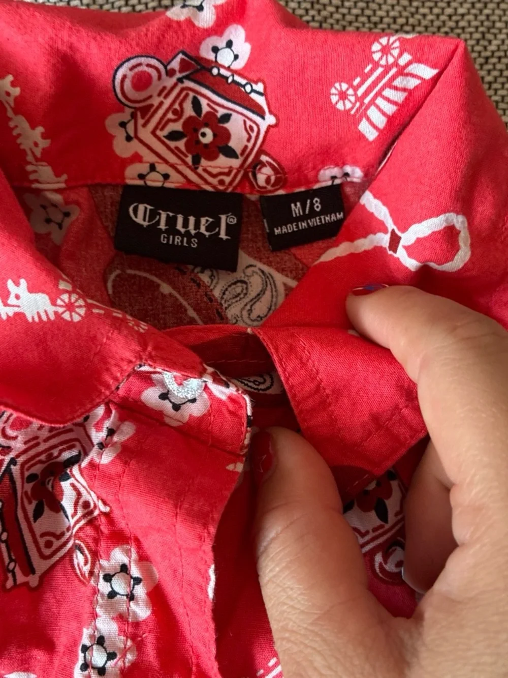 Cruel Girl Red Western Print Button-Down Shirt